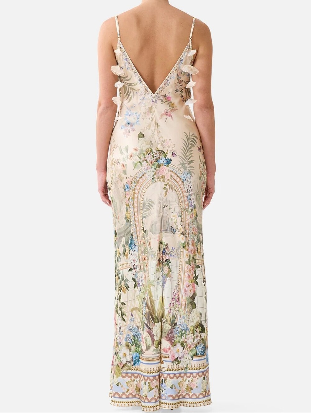 Camilla V Neck Full Length Bias Slip Dress In Midsummer Masterpiece - Picture 3 of 15
